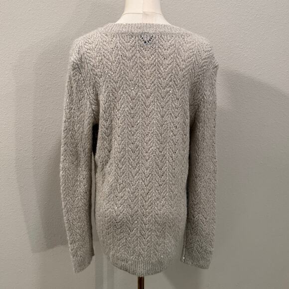Talbots Metallic Sequin Knit Sweater Beige Chevron Textured Women Medium Holiday - Picture 3 of 9